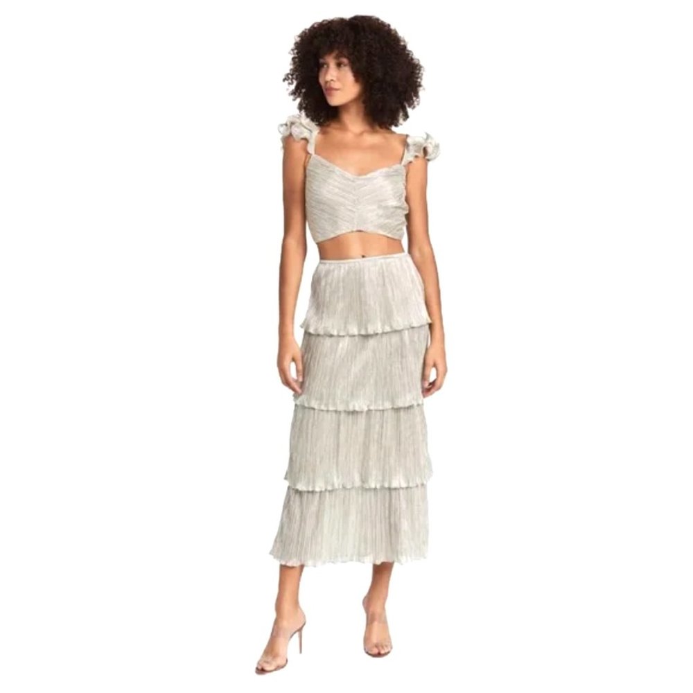 NWOT SAYLOR Gianna Skirt in Metallic Platinum Size XS